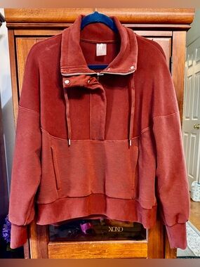 CALIA by Carrie Underwood Rust Brown Ribbed Collar Pullover Sweatshirt OS Med